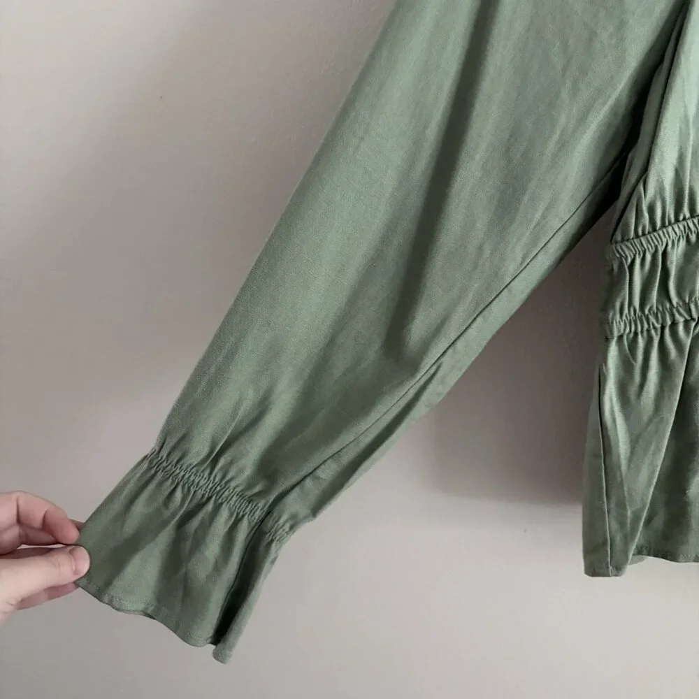 Daisy & Delilah Stitch Fix Women L Green Linen Blend Boho Larisa Peplum Top NWT